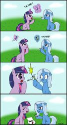 Size: 2262x4185 | Tagged: safe, artist:ciriliko, derpibooru import, trixie, twilight sparkle, bee, butterfly, bee sting, comic