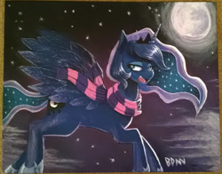 Size: 1278x1002 | Tagged: safe, artist:drbdnv, princess luna, alicorn, pony, clothes, moon, scarf, solo