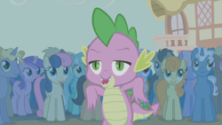 Size: 1280x720 | Tagged: safe, screencap, amethyst star, bon bon, carrot top, golden harvest, lyra heartstrings, sparkler, spike, sweetie drops, dragon, pony, female, male, mare