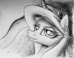 Size: 1280x999 | Tagged: safe, artist:uminanimu, princess luna, alicorn, pony, lunadoodle, monochrome, solo