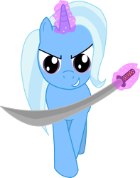 Size: 1011x1283 | Tagged: safe, artist:jotoast, derpibooru import, trixie, pony, unicorn, female, glowing horn, levitation, magic, mare, solo, sword, telekinesis