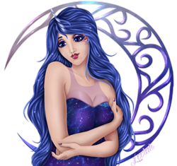 Size: 900x846 | Tagged: safe, artist:leelah-sama, princess luna, human, cleavage, female, horned humanization, humanized, nail polish, solo