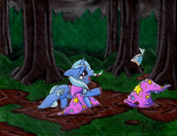 Size: 1200x923 | Tagged: safe, artist:blazelupine, derpibooru import, trixie, crying, filly, rain