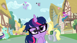 Size: 8000x4495 | Tagged: safe, berry punch, berryshine, bon bon, cherry berry, derpy hooves, flitter, lyra heartstrings, sci-twi, sweetie drops, twilight sparkle, pony, equestria girls, rainbow rocks, absurd resolution, equestria girls ponified, glasses, pedalcopter, ponified, ponyville, sitting lyra, unicorn sci-twi, vector