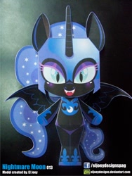 Size: 1425x1900 | Tagged: safe, artist:eljoeydesigns, nightmare moon, princess luna, alicorn, pony, antagonist, belly button, blushing, cute, papercraft, solo