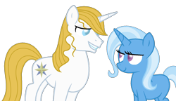 Size: 1372x788 | Tagged: safe, artist:estefania200, derpibooru import, prince blueblood, trixie, pony, unicorn, barrel chest, barrelchest blueblood, beautiful, bluetrix, cute, handsome, male, prince bluebetes, shipping, simple background, straight, transparent background, vector