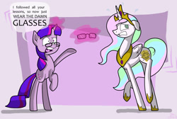 Size: 1180x794 | Tagged: safe, artist:trace-101, princess celestia, twilight sparkle, alicorn, pony, unicorn, duo, duo female, female, glasses, horn, mare