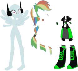 Size: 620x566 | Tagged: safe, artist:goupix-flocon, artist:ra1nb0wk1tty, artist:selenaede, rainbow dash, equestria girls, alternate cutie mark, alternate universe, base, bracelet, clothes, donut steel, elements of insanity, jewelry, pegasus wings, ponied up, rainbine, rainbine ears, shoes, wings