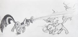 Size: 1800x848 | Tagged: safe, artist:brony-of-finland, derpibooru import, trixie, twilight sparkle, dodge, fight, traditional art