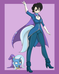 Size: 900x1125 | Tagged: safe, artist:kloudmutt, derpibooru import, trixie, human, masking, ponyrumi