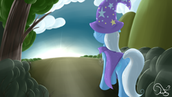 Size: 1920x1080 | Tagged: safe, artist:twilightsquare, derpibooru import, trixie, pony, unicorn, butt, female, mare, plot, solo