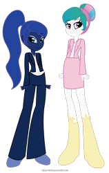 Size: 636x1006 | Tagged: safe, artist:robynne, princess celestia, princess luna, equestria girls, humanized