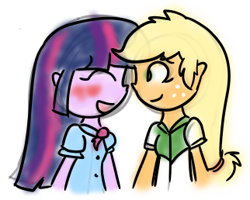 Size: 322x258 | Tagged: safe, applejack, twilight sparkle, equestria girls, ask twijack, female, humanized, lesbian, shipping, tumblr, twijack