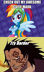 Size: 370x604 | Tagged: safe, rainbow dash, equestria girls, awesome cutie mark, exploitable meme, meme, monkey d. dragon, one piece