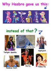 Size: 1110x1548 | Tagged: safe, applejack, fluttershy, pinkie pie, rainbow dash, rarity, troll, equestria girls, comic sans, humanized, race