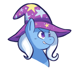 Size: 650x650 | Tagged: dead source, safe, artist:prettyproglottids, derpibooru import, trixie, pony, unicorn, blue coat, female, horn, mare, solo, two toned mane