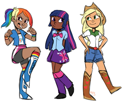 Size: 645x533 | Tagged: safe, artist:hospitalvespers, applejack, rainbow dash, twilight sparkle, equestria girls, humanized