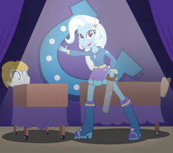 Size: 1024x910 | Tagged: safe, artist:drawingaccount, derpibooru import, prince blueblood, trixie, equestria girls, box sawing trick, equestria girls-ified, magic show, magic trick, saw