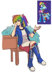 Size: 800x1131 | Tagged: safe, artist:gomigomipomi, rainbow dash, human, equestria girls, eared humanization, humanized, ponied up, sitting, solo, winged humanization