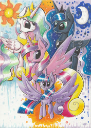 Size: 2480x3507 | Tagged: safe, artist:pumpkinkikile, princess cadance, princess celestia, princess luna, twilight sparkle, twilight sparkle (alicorn), alicorn, pony, alicorn tetrarchy, female, mare