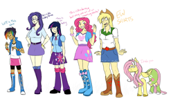 Size: 1280x731 | Tagged: safe, artist:cartoonlion, applejack, fluttershy, pinkie pie, rainbow dash, rarity, twilight sparkle, oc, oc:futashy, equestria girls, equestria girls (movie), :t, confused, frown, futa, futashy, futaverse, glare, grin, grumpy, humanized, intersex, line-up, mane six, open mouth, raised eyebrow, smiling, unamused, vulgar, wide eyes