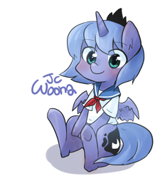 Size: 900x1000 | Tagged: safe, artist:gyaheung, princess luna, alicorn, pony, clothes, filly, school uniform, schoolgirl, solo, woona