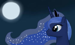 Size: 1024x614 | Tagged: safe, artist:kuromasaru, princess luna, alicorn, pony, female, horn, mare, moon, solo