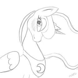 Size: 800x800 | Tagged: safe, artist:miniferu, princess luna, alicorn, pony, female, horn, mare, monochrome, solo