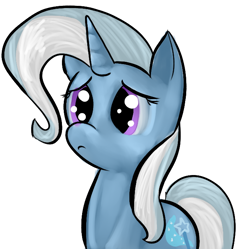 Size: 682x680 | Tagged: safe, artist:themessengerboy, derpibooru import, trixie, pony, unicorn, blue coat, female, horn, mare, sad, solo, two toned mane