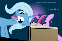 Size: 1600x1062 | Tagged: safe, artist:dazed-and-wandering, derpibooru import, trixie, twilight sparkle, female, horn, horns are touching, lesbian, shipping, twixie