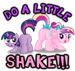 Size: 1280x1215 | Tagged: safe, artist:aleximusprime, princess cadance, twilight sparkle, alicorn, pony, butt shake, cute, filly, happy, looking back, plot, plot pair, simple background, smiling, sunshine sunshine, transparent background