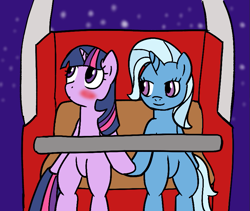 Size: 843x711 | Tagged: safe, artist:haxorus31, derpibooru import, trixie, twilight sparkle, blushing, female, ferris wheel, lesbian, shipping, smiling, twixie