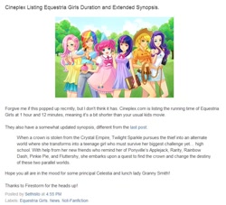 Size: 762x691 | Tagged: safe, screencap, applejack, fluttershy, pinkie pie, rainbow dash, rarity, twilight sparkle, equestria girls, equestria daily, equestria girls drama, link, synopsis, text