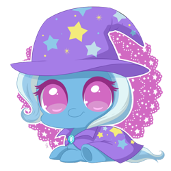 Size: 600x600 | Tagged: safe, artist:exceru-karina, derpibooru import, trixie, pony, unicorn, chibi, cute, diatrixes, hnnng, looking at you, simple background, solo, transparent background, weapons-grade cute
