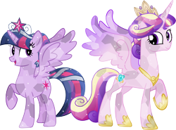 Size: 4117x3050 | Tagged: safe, artist:vector-brony, princess cadance, twilight sparkle, twilight sparkle (alicorn), alicorn, pony, crown, crystal alicorn, crystallized, duo, female, mare, simple background, sisters-in-law, transparent background, vector
