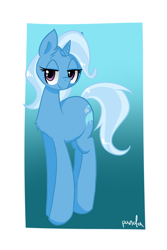 Size: 2000x3000 | Tagged: safe, artist:oliverthepanda, derpibooru import, trixie, pony, unicorn, chest fluff, lidded eyes, smiling, solo