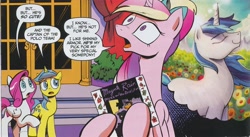 Size: 1990x1093 | Tagged: safe, artist:andypriceart, idw, lemony gem, princess cadance, shining armor, alicorn, pegasus, pony, unicorn, neigh anything, spoiler:comic, spoiler:comic12, album cover, background pony, diamond rose, female, magenta rain, male, mare, official comic, ponified, ponified album cover, ponytail, prance and the revolution, prince (musician), prince and the revolution, purple rain, record, stallion, thought bubble