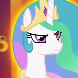 Size: 1000x1000 | Tagged: safe, screencap, princess celestia, alicorn, pony, twilight's kingdom, >:), faic, female, glow, mare, meme, smirk, solo, trollestia, u mad