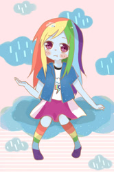 Size: 993x1500 | Tagged: safe, artist:kaiemiko, rainbow dash, equestria girls, cloud, cloudy, pixiv, solo