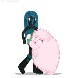 Size: 900x950 | Tagged: safe, artist:mixermike622, queen chrysalis, oc, oc:fluffle puff, changeling, changeling queen, equestria girls, hug