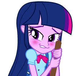 Size: 880x880 | Tagged: safe, edit, twilight sparkle, equestria girls, blushing, broom, single, smugdash, solo