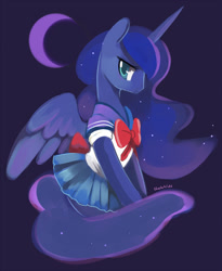 Size: 821x1002 | Tagged: safe, artist:ende26, princess luna, alicorn, pony, 30 minute art challenge, clothes, looking at you, school uniform, schoolgirl, solo