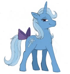 Size: 572x600 | Tagged: safe, artist:spyrothefox, derpibooru import, trixie, pony, unicorn, g1, g4, :t, bow, cute, diatrixes, female, g4 to g1, generation leap, lidded eyes, looking at you, mare, simple background, smiling, smirk, smug, solo, tail bow, white background