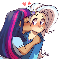 Size: 500x497 | Tagged: safe, artist:comikazia, trixie, twilight sparkle, equestria girls, female, humanized, kissing, lesbian, shipping, twixie