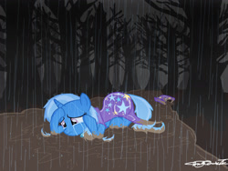 Size: 2142x1612 | Tagged: safe, artist:willisninety-six, derpibooru import, trixie, pony, unicorn, crying, female, mare, mud, rain, solo