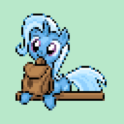 Size: 512x512 | Tagged: safe, artist:phonicb∞m, derpibooru import, trixie, pony, unicorn, to saddlebags and back again, backpack, cute, diatrixes, pixel art, pokémon, rom hack, solo