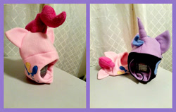 Size: 900x573 | Tagged: safe, artist:catzilerella, pinkie pie, princess luna, alicorn, earth pony, pony, craft, hat