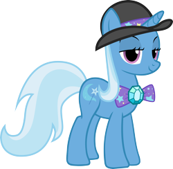 Size: 4000x3899 | Tagged: safe, artist:mrbarthalamul, derpibooru import, trixie, pony, absurd resolution, alternate costumes, bowler hat, bowtie, hat, simple background, solo, transparent background, vector