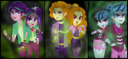 Size: 6488x2984 | Tagged: safe, artist:jaquelindreamz, adagio dazzle, allegro amoroso, aria blaze, ouvertis grandioso, scherzo lesto, sonata dusk, equestria girls, rainbow rocks, absurd resolution, adagimoroso, bracelet, ear piercing, earring, equestria guys, gem, half r63 shipping, jewelry, male, necklace, ouverblaze, piercing, rule 63, self ponidox, shipping, siren gem, sonalesto, the blindings, the dazzlings