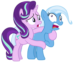 Size: 11800x10000 | Tagged: safe, artist:tardifice, derpibooru import, starlight glimmer, trixie, pony, unicorn, to where and back again, absurd resolution, derp, duo, faic, open mouth, panic attack, simple background, transparent background, vector